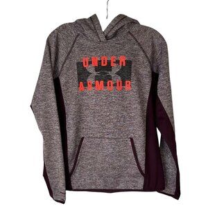 Under Armour Hoodie Sweatshirt Womens Small Burgundy Loose Fit Cold Gear